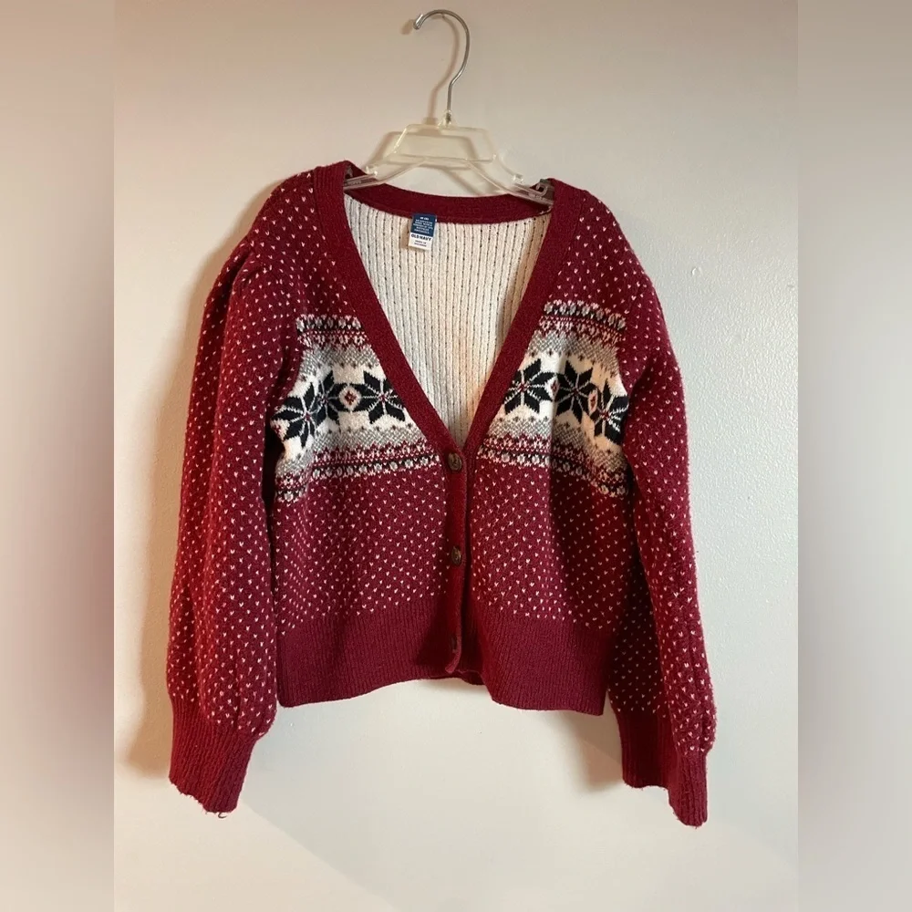 Old Navy Burgundy snowflake Patterned Cardigan girls size 8